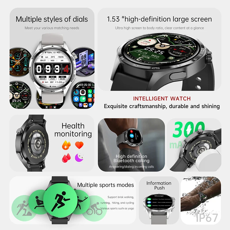 New Watch GT5 Pro Smart Watch Men Women AMOLED HD Screen Bluetooth Call GPS NFC Watch 5 Pro Health Monitoring Sports Smartwatch