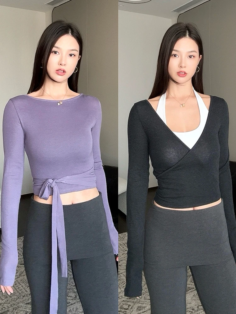 

Thin Long Sve Yoga Fitn Tops Soft Skin-friendly Silk Outerwear Versatile Wearing Commute Sle Women's Knitted Sweater