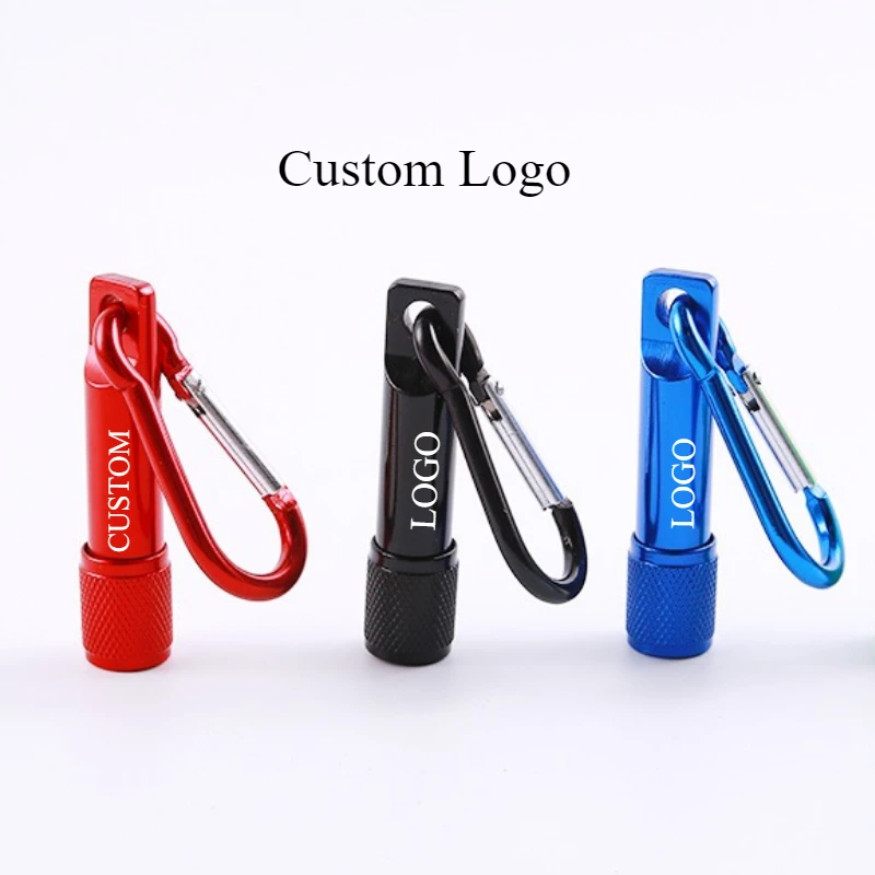 30pcs Free LOGO Mini LED Flashlight Outdoor Carabiner Clip Keychain Portable Sports Torch Lamp