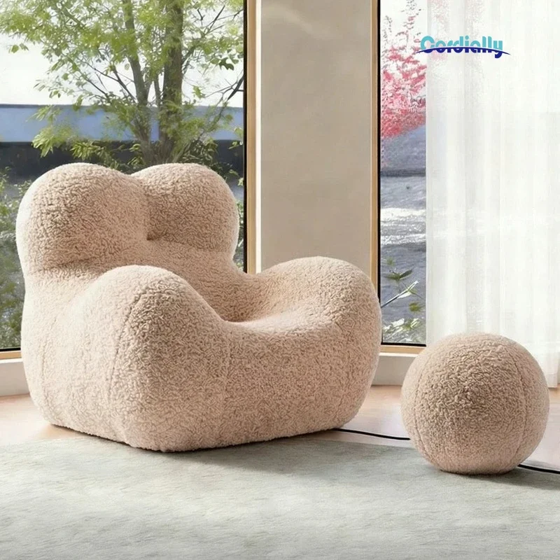 Teddy Fleece Lazy Sofa Designer Boucle Fabric Lounge Chair Comfy Single Seat Living Room Balcony Bedroom Home Decor