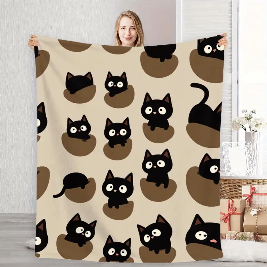 1pc Large Soft Flannel Cooling Blanket Suitable for - Use - Cozy Plush Throw with Cute Black Cat Pattern, Fluffy Bedspread for Bed & Couch, Contemporary Bedding Gift for &, Multi-Use for Or