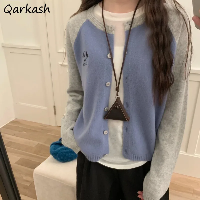 

Кардиганы женские корейская модная одежда лоскутное со вставками и вышивкой милый свитер с круглым вырезом нежный универсальный повседневный уличный свитер