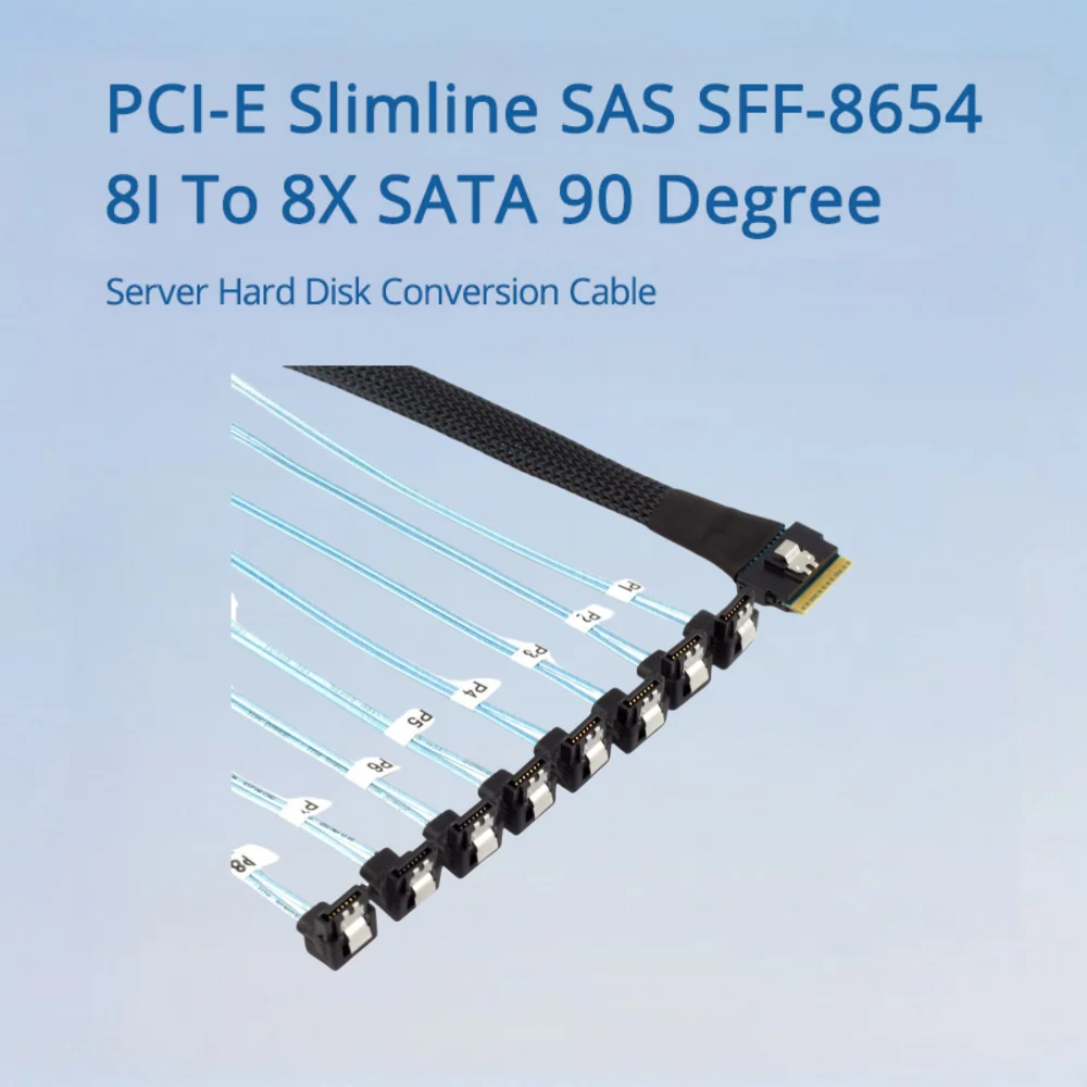

PCI-E Slimline SAS SFF-8654 8I To 8X SATA 90 Degree Server Hard Disk Conversion Cable Length Optional 0.5M 0.8M 1M