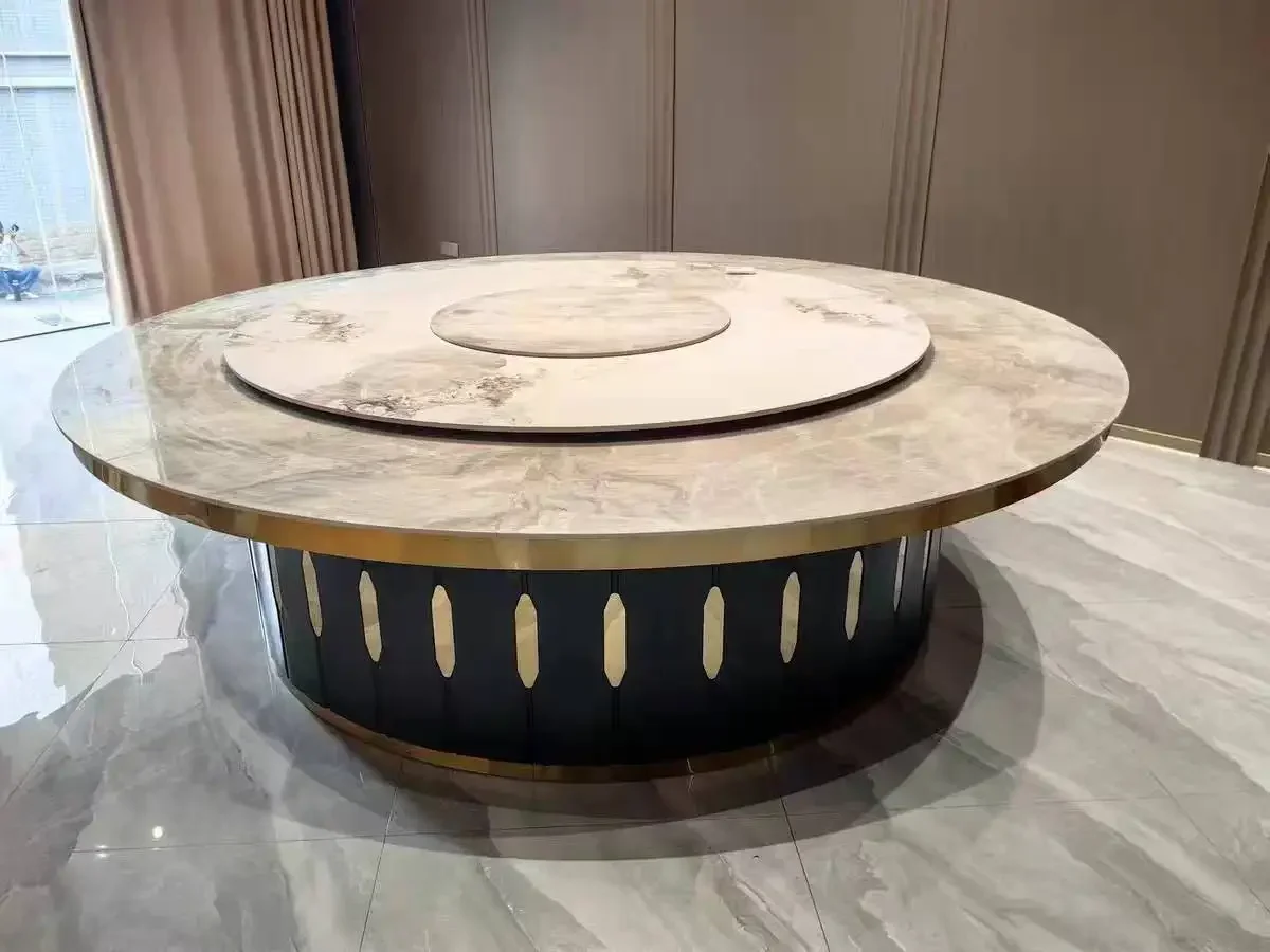 Hotel dining table and chair combination light luxury rock slab electric turntable large round table