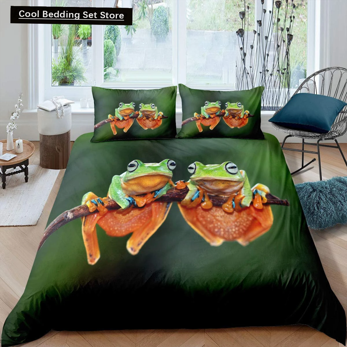 

3D Frog Family King Queen Duvet Cover Little Tree Frog Bedding Set Tropical Nature Animal Quilt Cover Polyester Comforter Cover