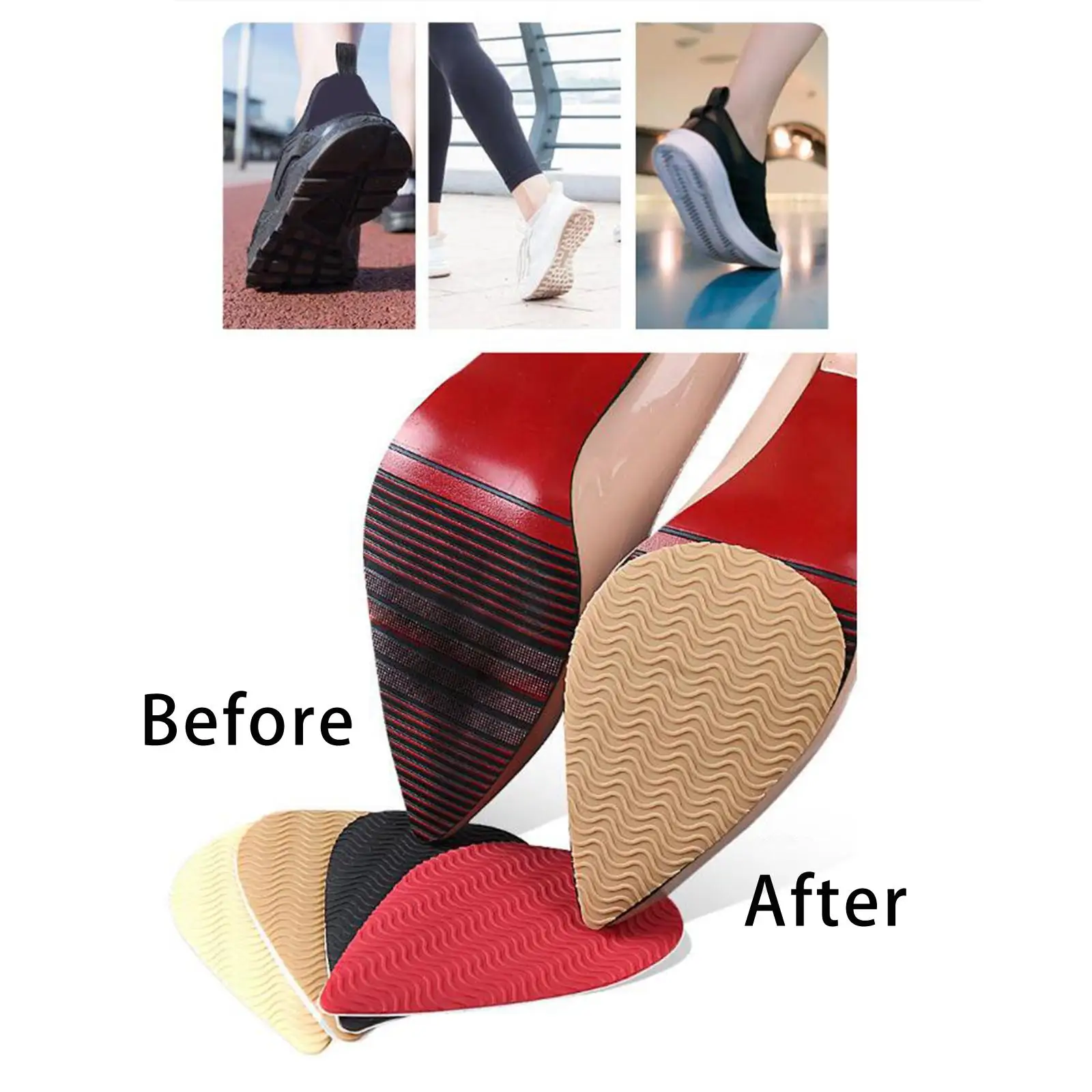 2xNon Slip Shoe Pads Self Adhesive Rubber for High Heels Tip Head Red