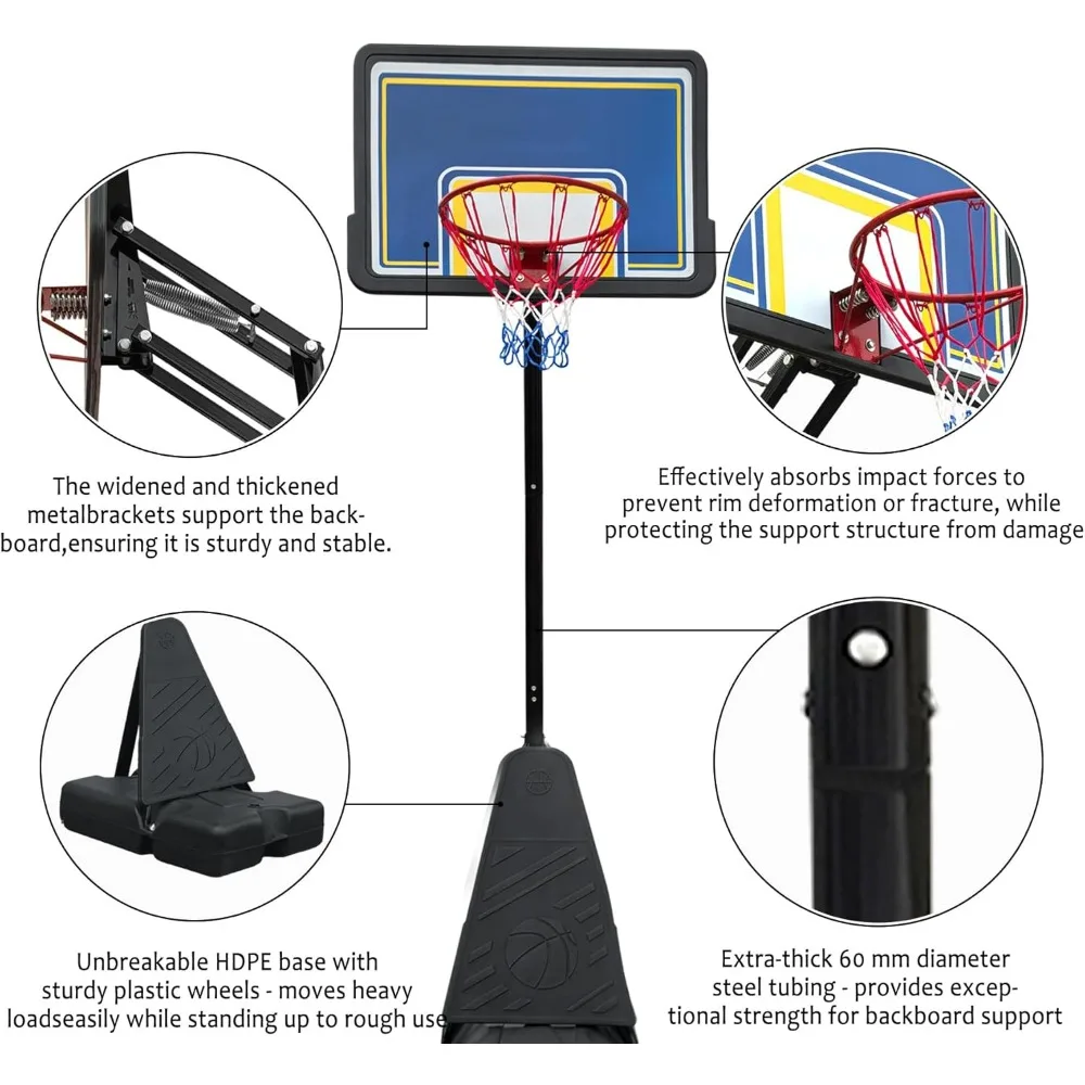 draagbare basketbalring voor buiten met hoogteverstelling van 8,04 tot 10 meter, onbreekbaar bord van 44 inch, heavy-duty frame voor alle leeftijden