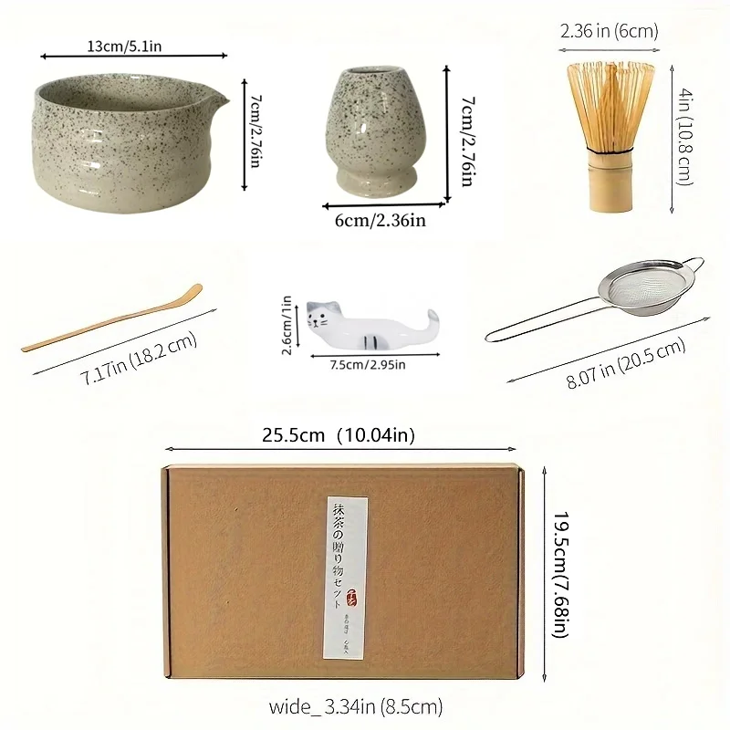 6-Piece Matcha Tea Set - Kiln-Fired Ceramic Bowl with Bamboo Spoon, Tea Whisk, and Tea Powder Sieve - Complete Set for Matcha Enthusiasts, Beginners, Tea Ceremonies, and Daily Use - Elegant Gift for Tea Art Lovers, Chinese Tea Set, Matcha Stirring Brush, Handmade Matcha Tea Utensils, Tea Bowl and Cup Set, for Home Baristas