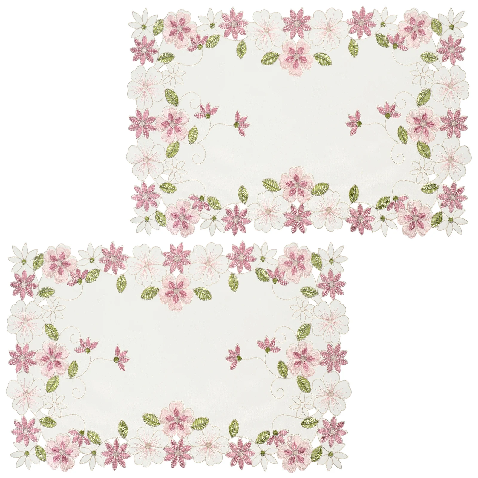 

2Pcs European Rustic Embroidered Tablecloth Placemats Set Hollow Floral Hollow Design Protective Mats for Dining Room Weddings