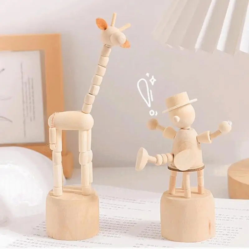 Wooden Finger Puppet Toy Cartoon Mini Desktop Movable Elephant Tiger Dog Puppet Figurine For DIY Home Party Decoration