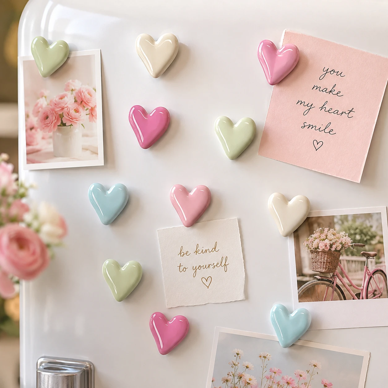 Colorful Heart Fridge Magnets,Pastel Refrigerator Magnets for Kitchen Office Photo Notes Home Decor Gift Set