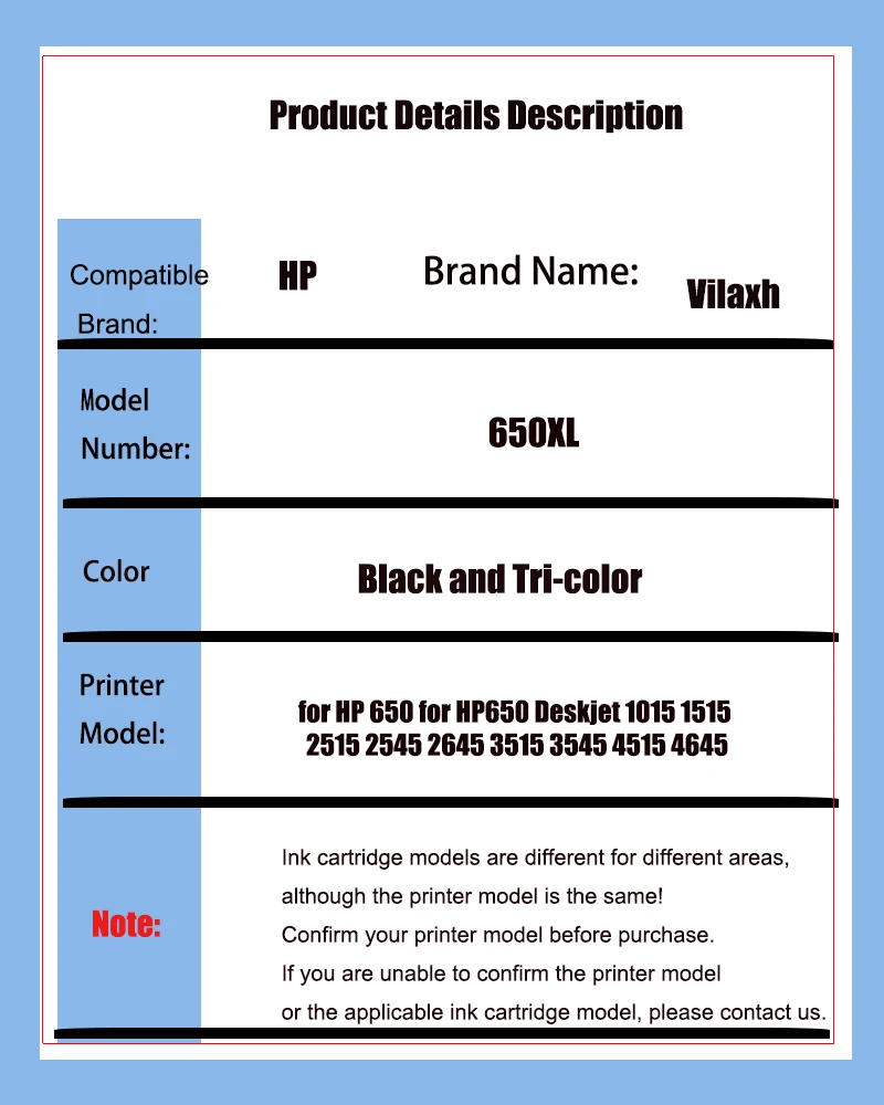 Vilaxh Compatible 650XL Ink Cartridge Replacement for HP 650 HP650 XL for hp Deskjet 1015 1515 2515 2545 2645 3515 4645 Printer