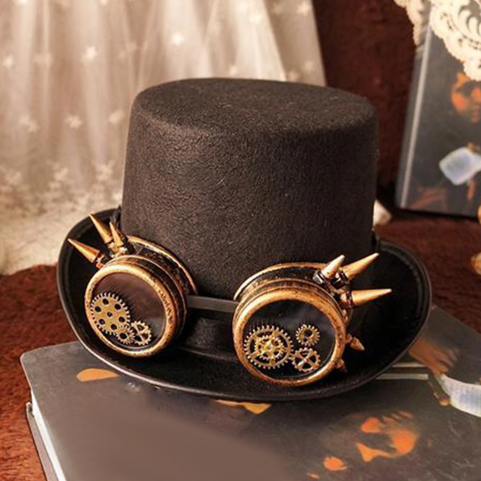 Men Women Steampunk Top Hat Brown Headwear Fedora for Cosplay Novelty Item