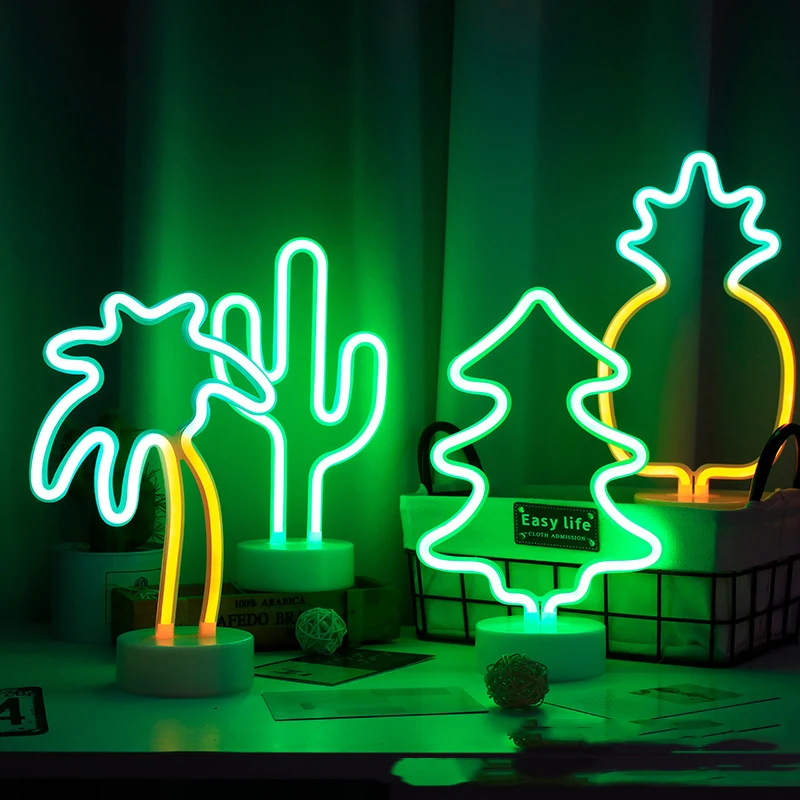 Christmas Tree  LED Neon Light  Cactus Coconut Tree Pineapple Unicorn Night Light Table Lamp for Bedroom Decoration Bar Party