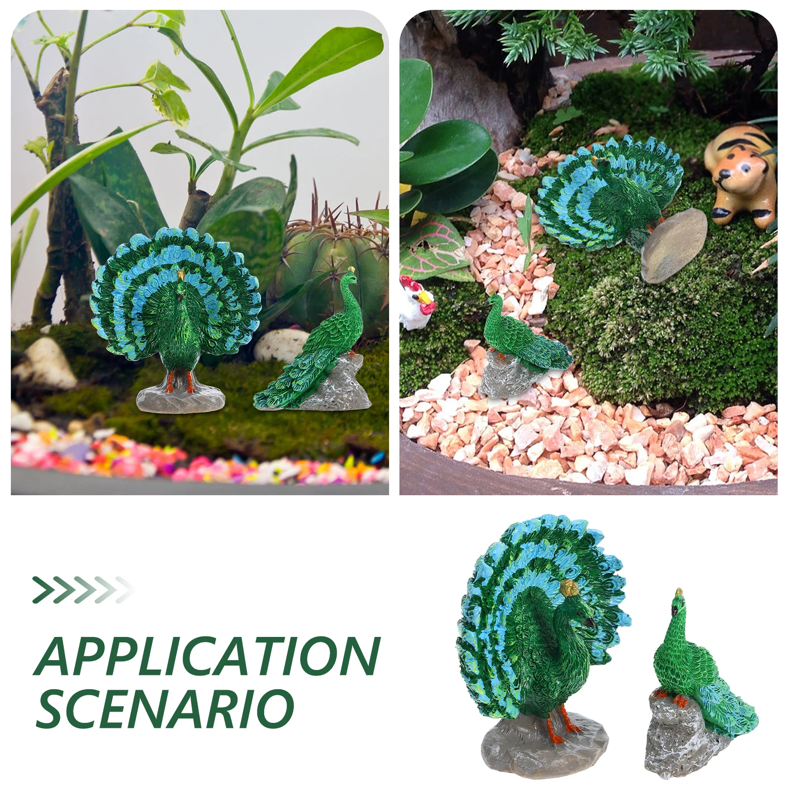 

2pcs Mini Peacock Resin Peacock Decors Tiny Animal Decoration For Garden Miniature Lawn Car Decor Gift