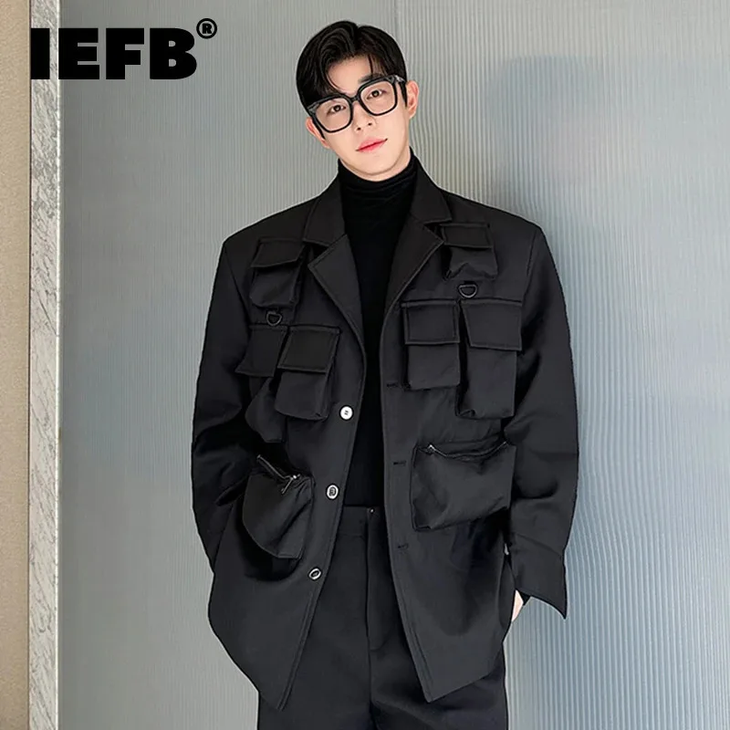 

IEFB Men's Suit Loose Three-dimensional Multi-pockets Solid Color Single Breasted Male Casual Blazers Niche Desige Autumn 9C7090