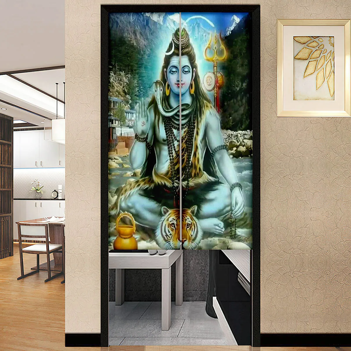 Indian Hindu God Shiva Print Door Curtains Bedroom Kitchen Partition Home Entrance Restaurant Hanging Half-Curtain Decoration