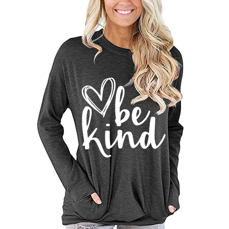 Be Kind Letter Print Heart Pattern T-Shirt Women Humorous Quotes Streetwear Funny Ulzzang Fashion Long Sleeve Female T Shirt image 3