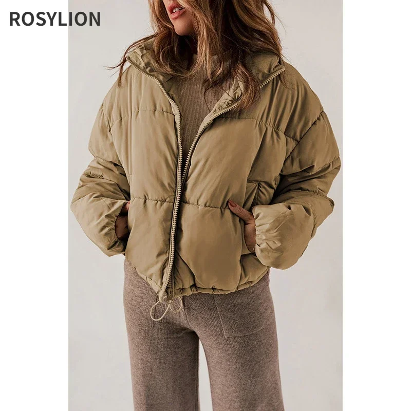 Women Winter Parkas Red Khaki Retro Puffy Jacket Oversize Ladies Casual Warm Cotton Coat Stand-up Collar Zipper Outerwear S-XXL