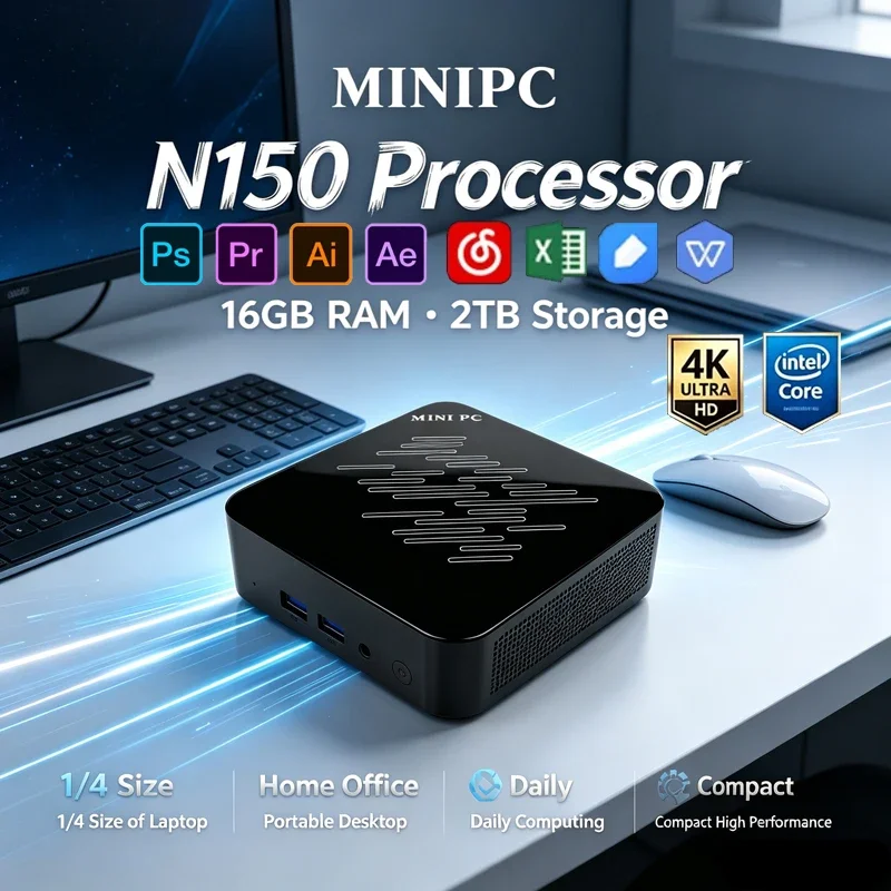 Mini PC Ryzen AI 9 Intel N150, USB4 OCuLink, Dual 2.5G LAN, WiFi6E Win11 Compact Desktop for Home Work & Media Content Creation
