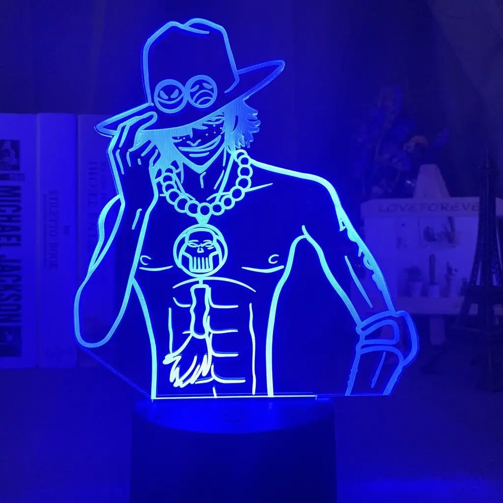 One Piece Ace Anime Cartoon Cute Acrylic Light-up Stand Figurine 2D Style Bedroom Atmosphere Night Light Desktop Decoration Gift view 4