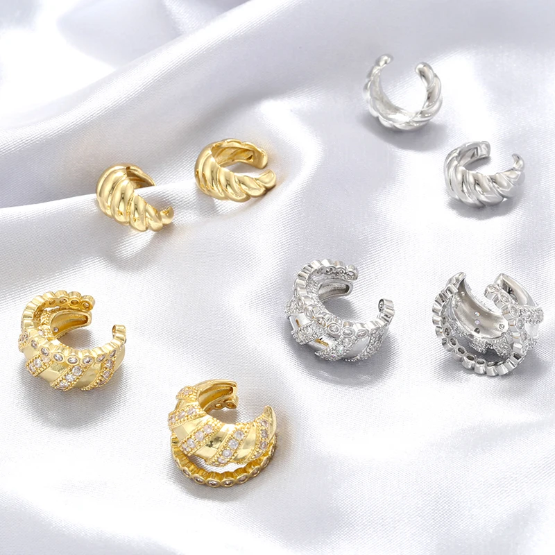 ZHUKOU 2 Adjustable Ear Clip Cubic Zirconia Clip Earrings Summer False Perforated Earrings Wholesale: VE1308 VE1309 image 2