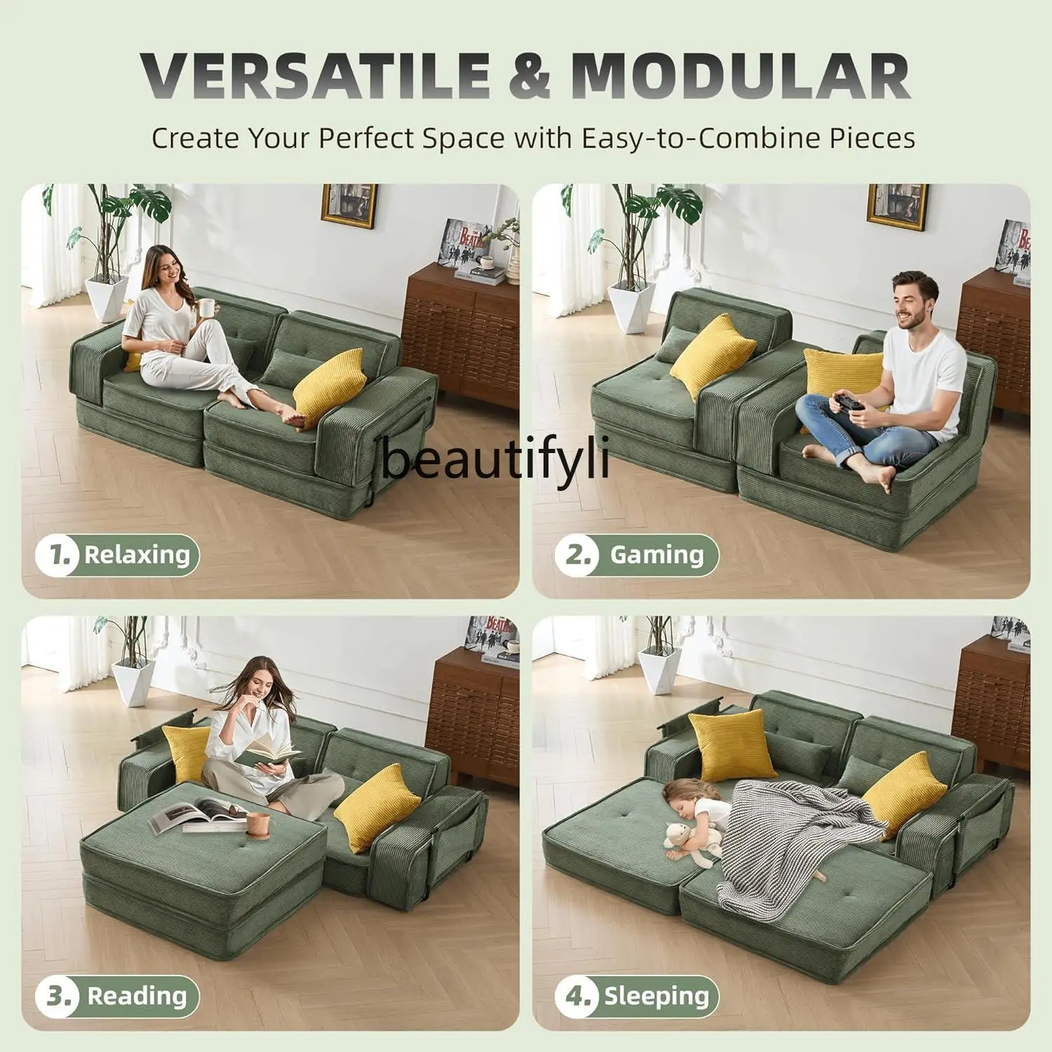 Custom Modern Minimalist Folding Sofa Bed for Small Apartments, Single and Double, High-Density Foam Compression Sofa