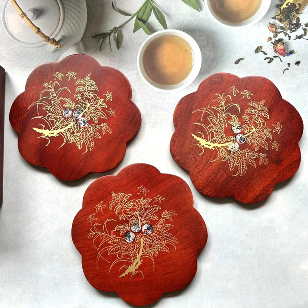 

Wooden Coaster Set with Stand Insulated Trivets for Hot Dishes Vintage Style Table Desk Protection Pad for Cups Pans