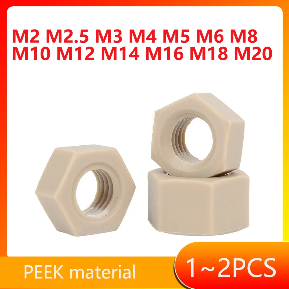 M2, M2.5, M3, M4, M5, M6, M8, M10, M12, M14, M16, M18, M20 PEEK High-Strength, High-Temperature-Resistant Insulated Hex Nuts