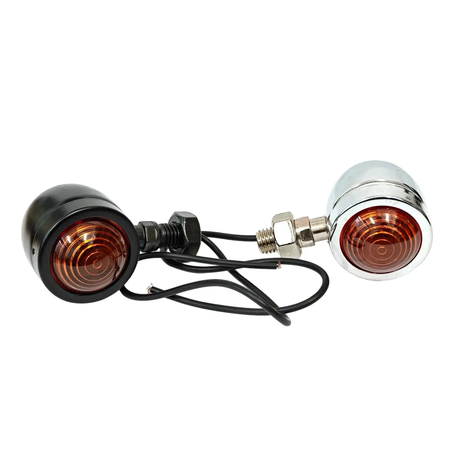 Universal 12V 10mm Black Chrome Motorcycle Turn Signals for Honda Harley Cafe Racer Moto Halogen Lights