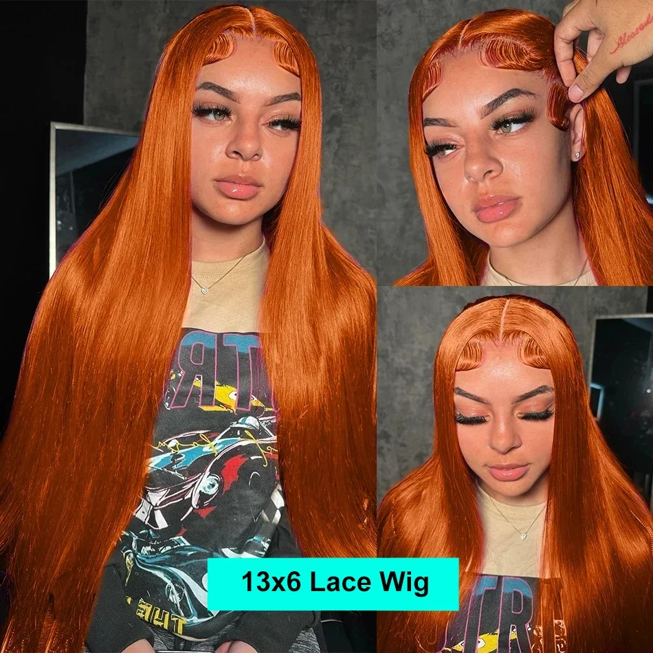 Ginger Straight Transparent 13x6 Lace Frontal Wigs Brazilian 13x4 200% Full Front Wig 100% Full Remy Human Hair For Women