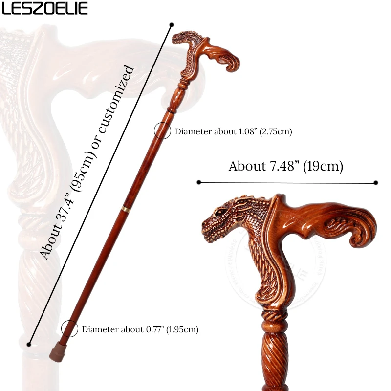 95cm Fierce Crocodile Walking Stick Men German Beech Wooden Detachable Walking Sticks Women Brownish Red Fashion Walking Cane