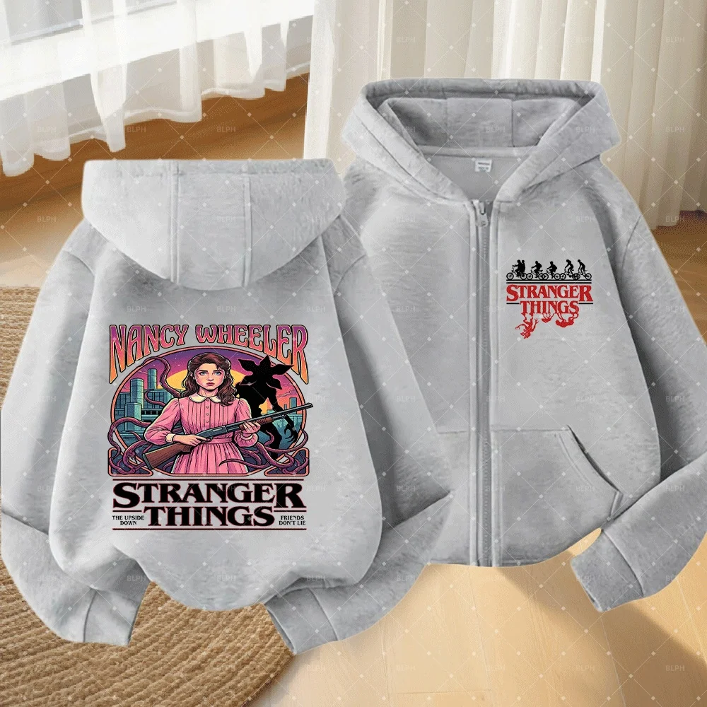 

Толстовка на молнии с графическим принтом Stranger Things Nancy Wheeler для детей и взрослых, вдохновленная сериалом «Обратная сторона», семейная парная толстовка, свитшот для друзей.