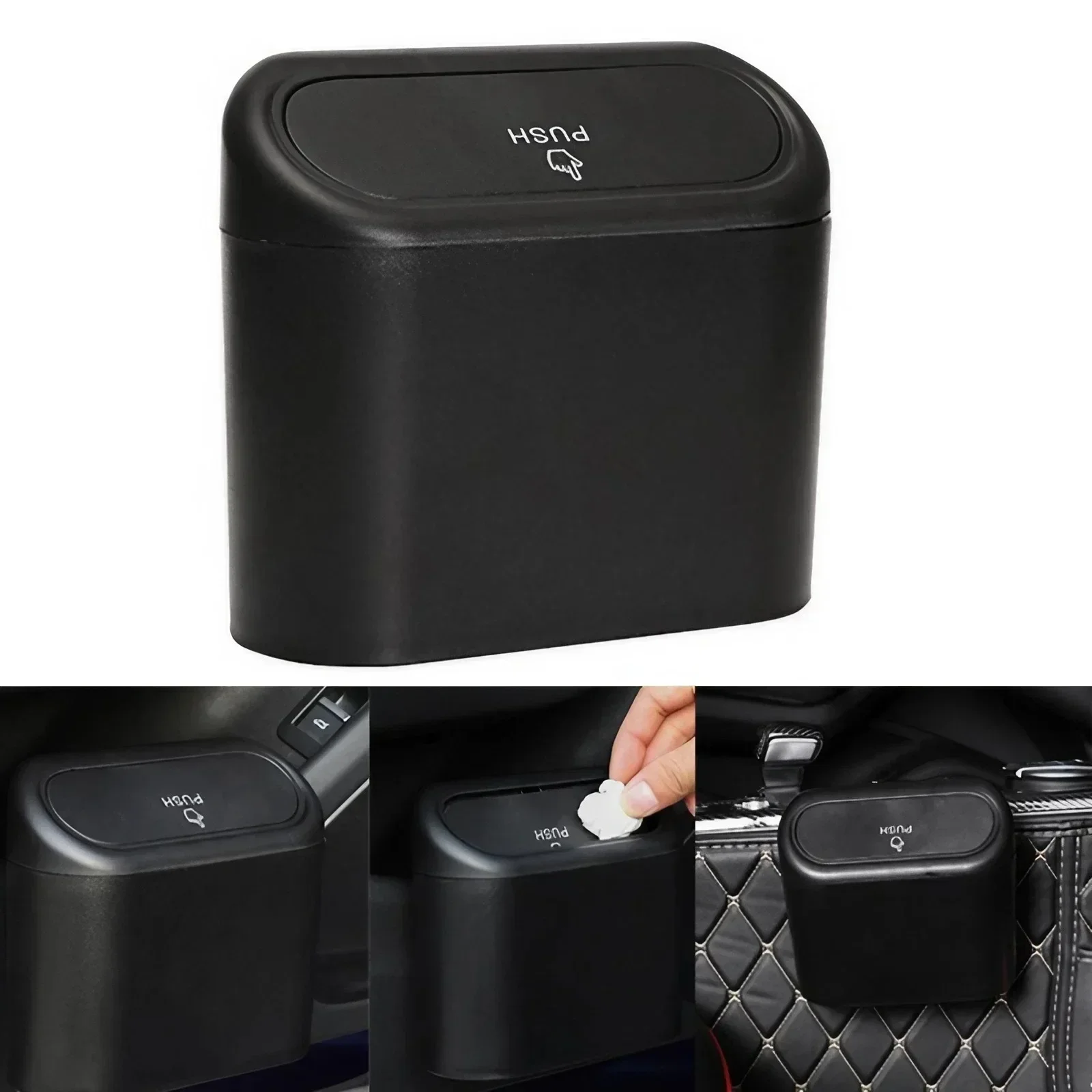 Car Trash Can with Push Lid - Interior Storage Box and Garbage Bag, Universal Car Accessories