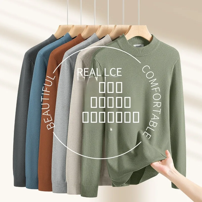 

Warm Wool Modal f High Collar Men's Sweater Mid-Ne Base irt Pure Color Autumn Winter Knittedwear Youth Casual Faion