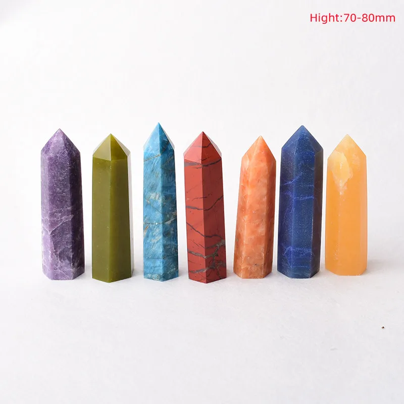 

7PC Natural Stone and Crystal Point Seven Chakras Healing Stone Reiki Obelisk Quartz Tower Ornament for Home Decoration Pyramid