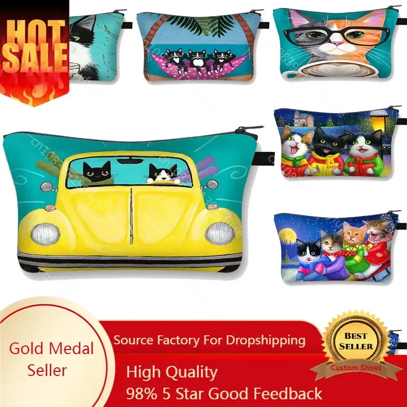 

Woman Travel Cosmetic Bag Sweet Cat Printing Storage Pouch Ladies Makeup Case Pouch Girls Multifunction Beauty Bag