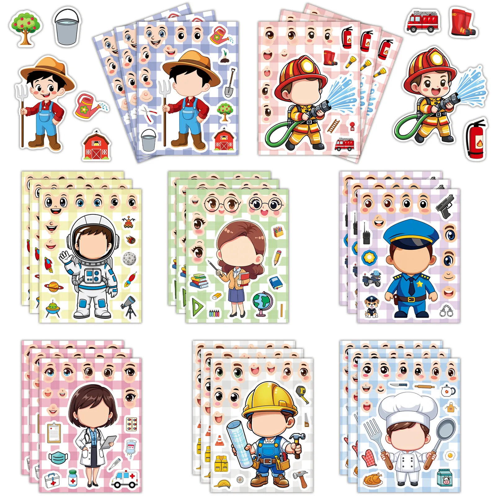 

8pcs Different Career Cute Cartoon Character Puzzle Graffiti Stickers For Laptop Notebook Phone Thermos Diy Stickers Toys Gift