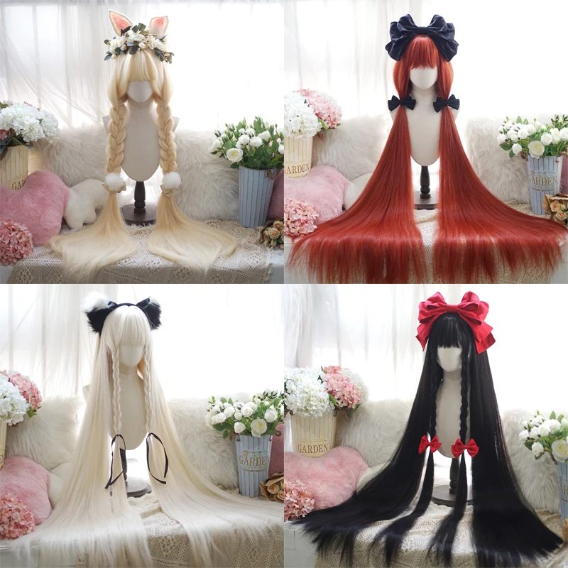 

120cm 530 grams Lolita fake long hair princess straight hair golden orange natural black and white