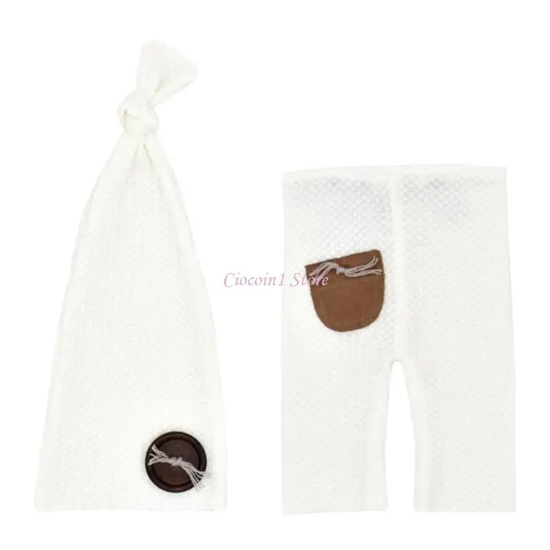 Y1UB Conjunto chapéu e calças com marca nascença, conjunto com calças e chapéu cauda longa, roupa para recém-nascidos,