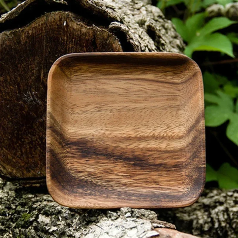 

A47U Wood Plates Walnut Wood Plates Square Wooden Snack Plate Cake Dessert Fruit Serving Small Sushi Food Dishes Plate Set