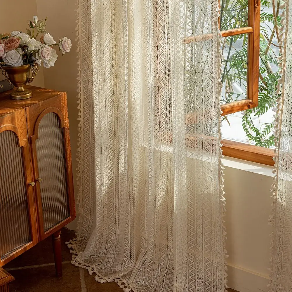 Retro 140 m Spitze Fensterabschirmung Boho Stil Hohle Spitze Voile Tüll Vorhänge Verdunkelungsvorhänge Home Decor