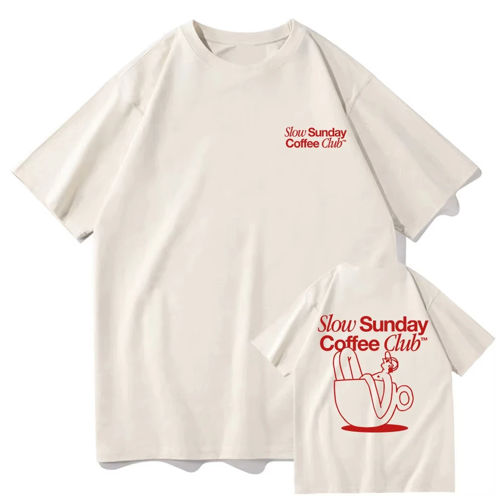 Camiseta Slow Sunday Coffee Club masculina/feminina, camiseta gráfica vintage Harajuku, clássica, unissex, de alta qualidade, retrô, de algodão