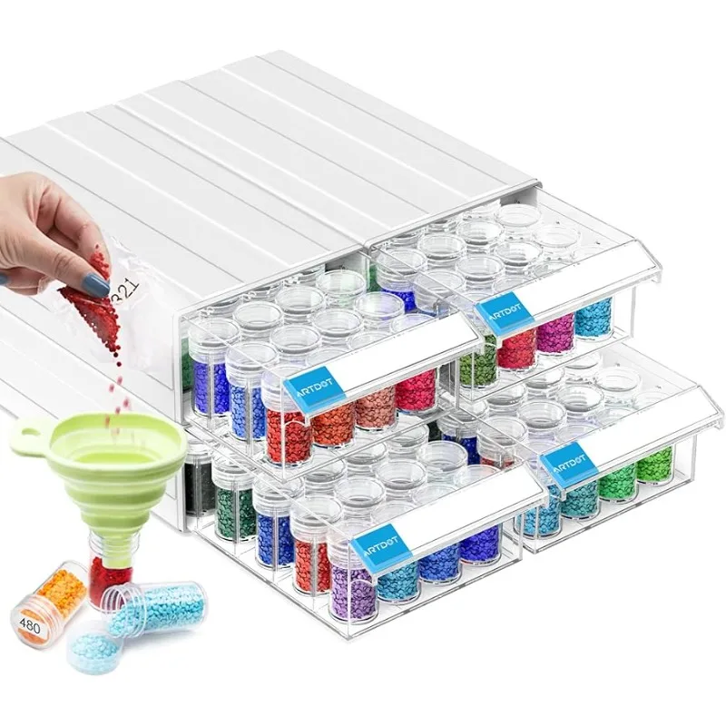 4 عبوات من حاويات تخزين متشابكة لمجموعات فنية ماسية للبالغين، صندوق تخزين 128 فتحة لملحقات الطلاء الماسي أ #1