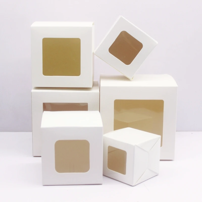 10 st 5/6/7/8/9/10 CM vierkante wit/kraftpapier/marmer patroon venster papier doos Diy sieraden set display doos - afbeelding 1