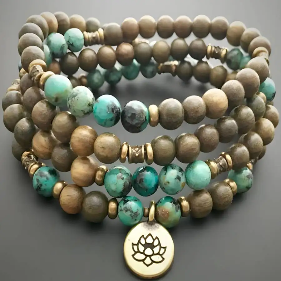 

Браслет-подвеска из натурального бирюзового камня 6 мм, 108 бусин, для йоги, дзен, чакр, молитв, духовного развития, Нирваны.