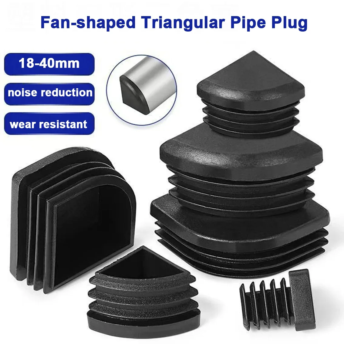 1/2/4/8/10/20Pcs Black Triangular Plugs Pipe Tube Cap Fan-shaped Plastic Tubing End Cap Insert Blanking Stopper 18/25/30/35/40mm