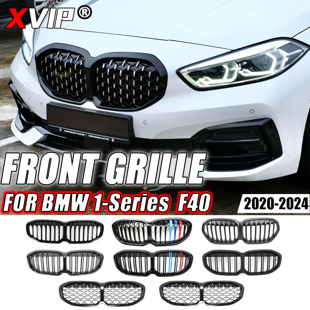 

XVIP M-Color Single Line Style Car Front Bumper Racing Grilles Fit For BMW 1-Series F40 2020-2024 Chrome Diamonds Upper Grills