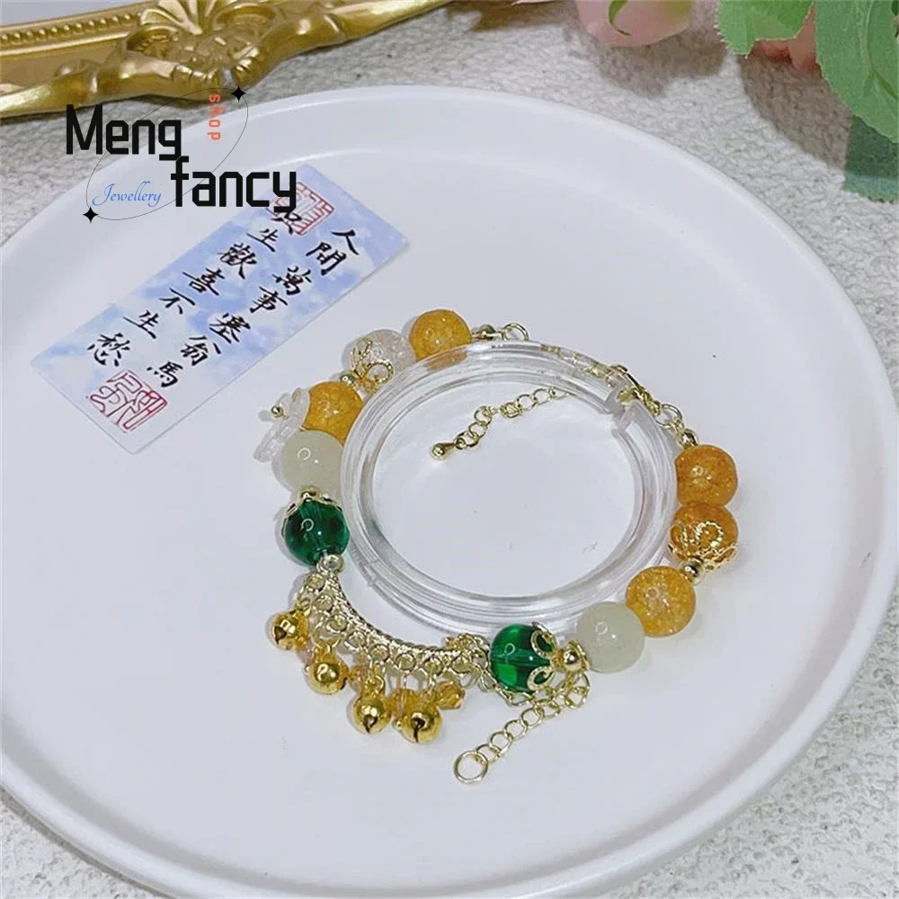 

Natural Jade Broken Bracelet Female Niche Design Bell Fringe Creative Elegant Hand String Beading Exquisite Fashion Fine Jewelry