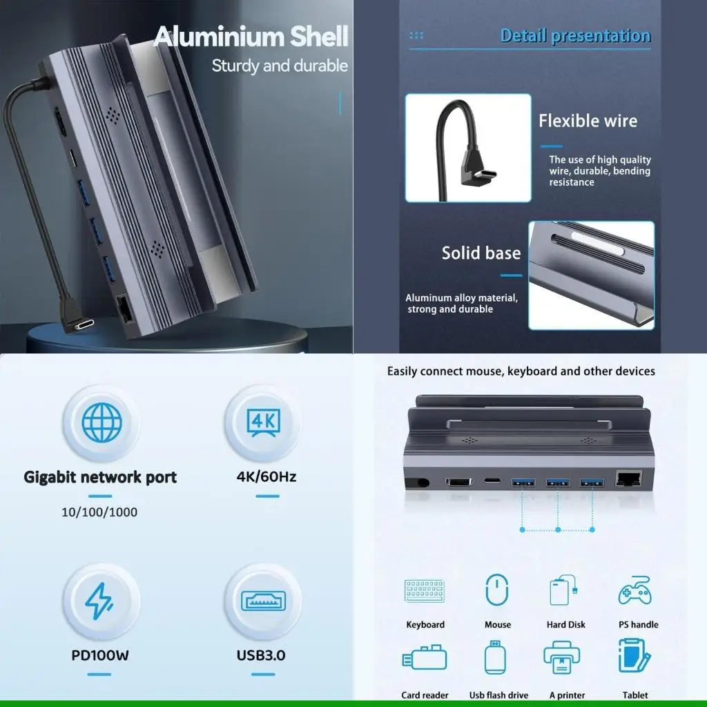 

U55C для док-станции Steam Deck, базовая подставка для телевизора, 6 в 1, держатель концентратора, док-станция, 4K/60 Гц,